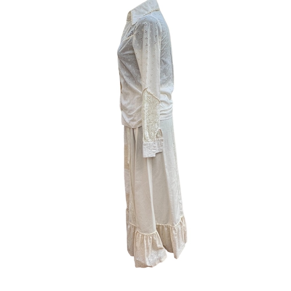 M. BIANCHI CALIFORNIA Vintage Eyelet Ruffle Hem Skirt & Button Down Top AMAZING! - Picture 7 of 16